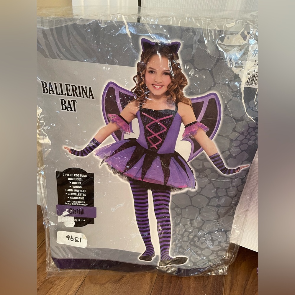 Ballerina Bat Kids Costume - Purple and Black Girls Size Large 12-14